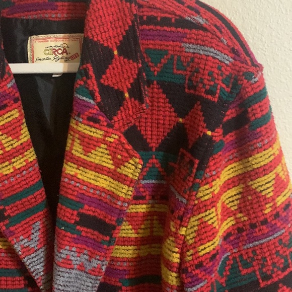 Vintage Circa outdoor living southwest blanket jacket Aztec print 1X - Picture 3 of 10